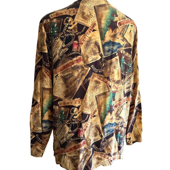 Auqust Silk Petites Vintage Navigation theme Long Sleeve Button-up Blouse Sz PS - Picture 6 of 13